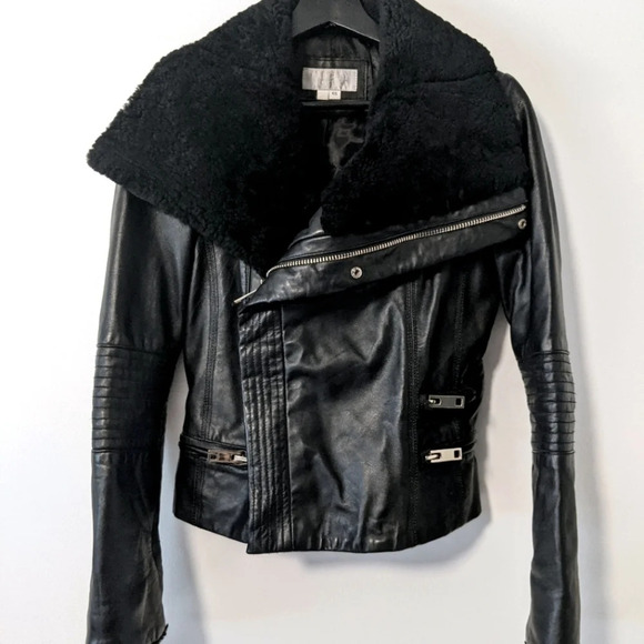 Badgley Mischka Shearling Leather Jacket in Black size XS - Picture 1 of 8